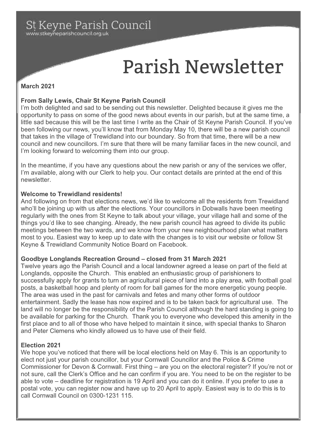 St Keyne Parish Newsletter March 2021