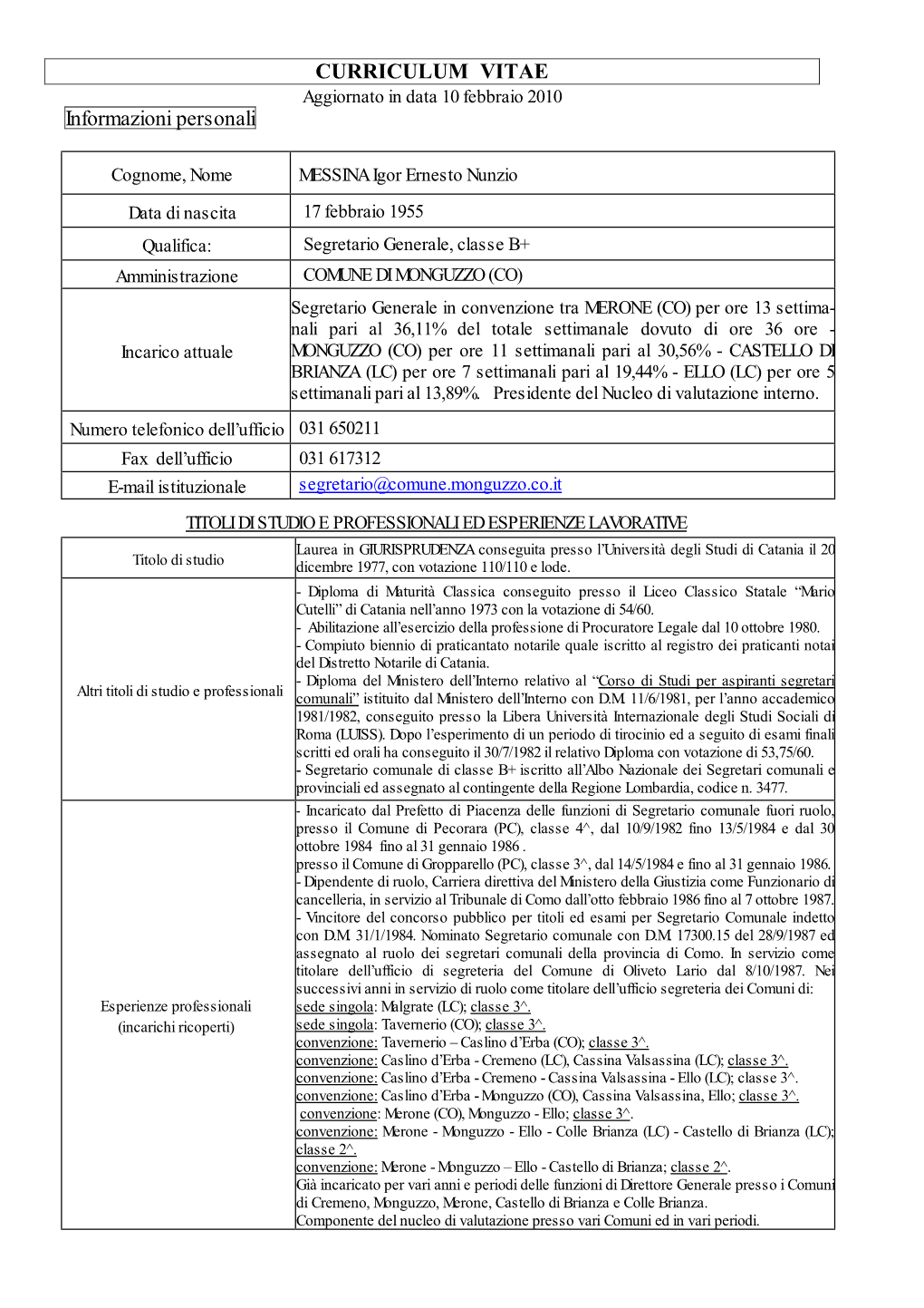 CURRICULUM VITAE Informazioni Personali