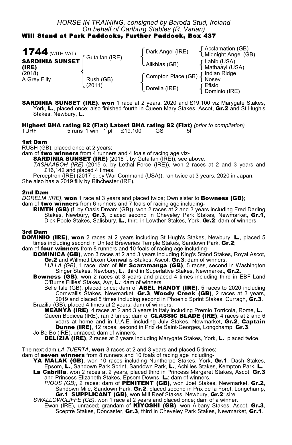 HORSE in TRAINING, Consigned by Baroda Stud, Ireland on Behalf of Carlburg Stables (R