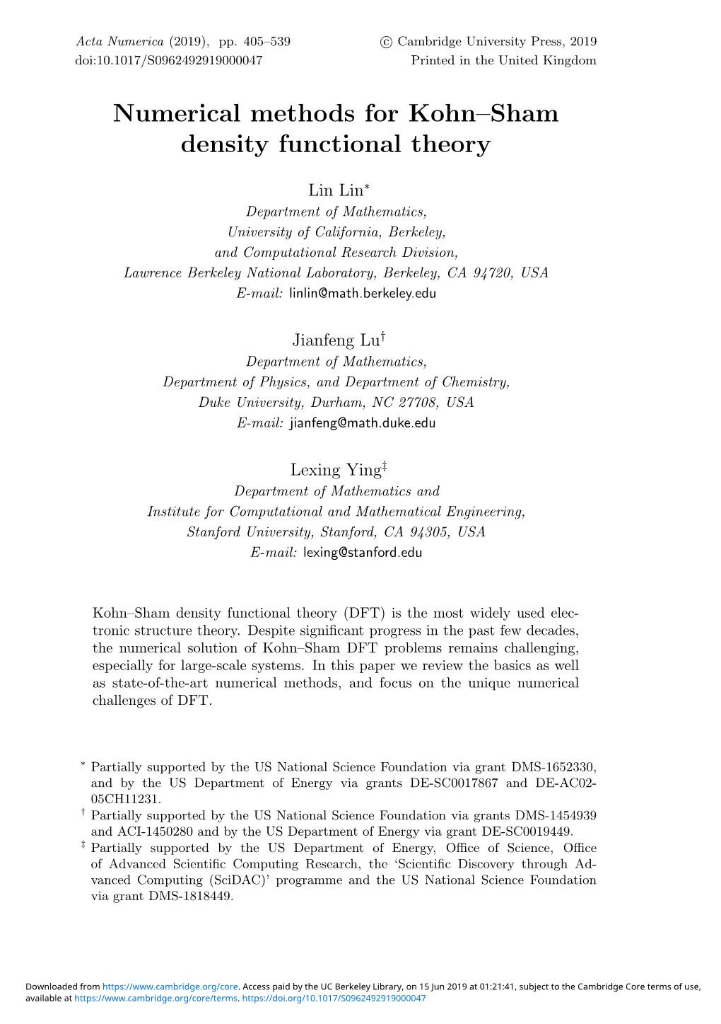 Numerical Methods for Kohn–Sham Density Functional Theory