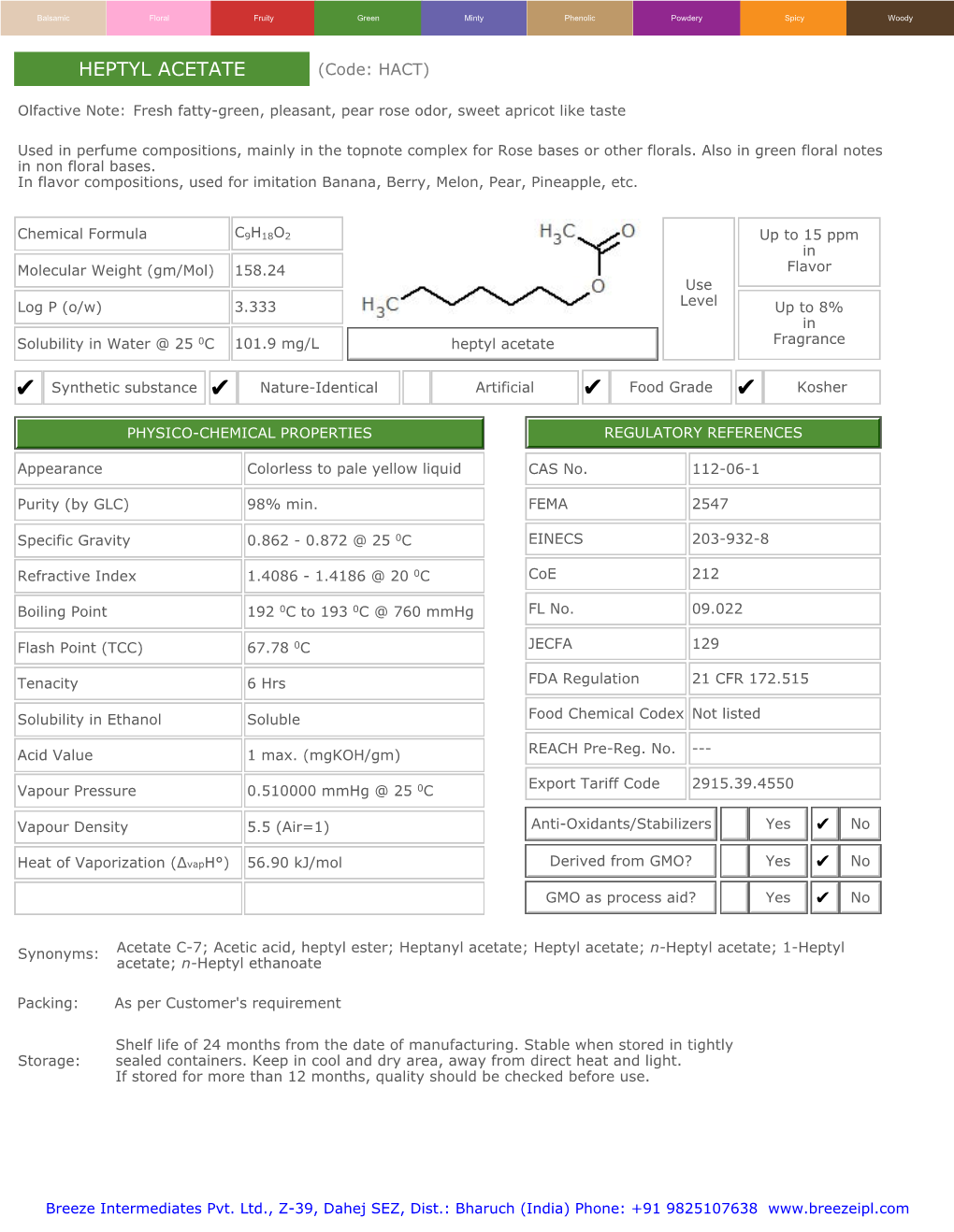 HEPTYL ACETATE (Code: HACT)