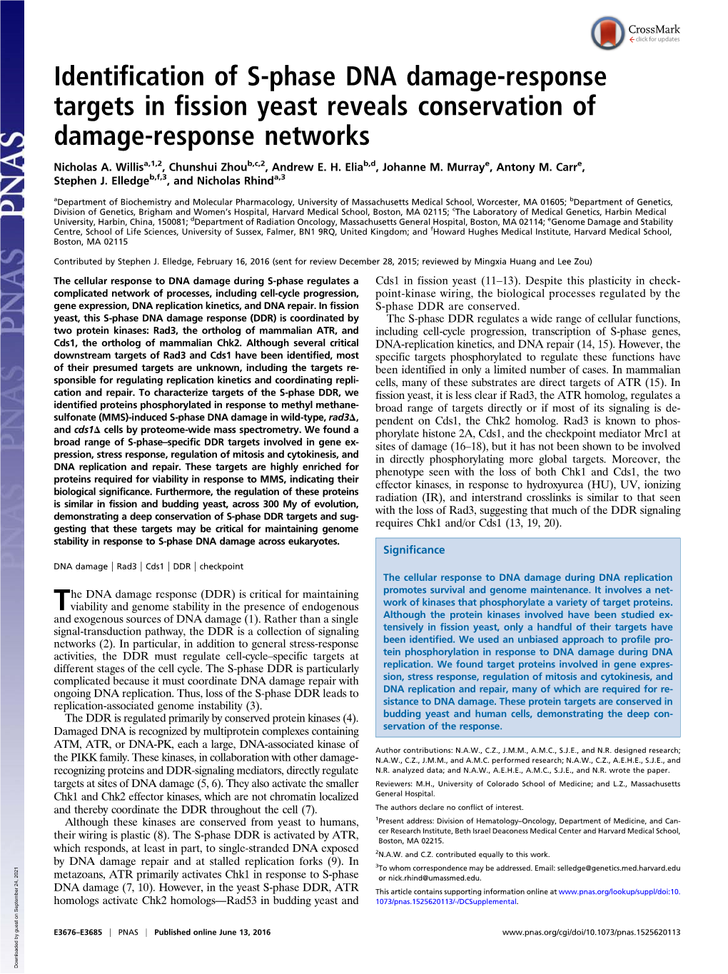 Identification of S-Phase DNA Damage-Response Targets in Fission Yeast Reveals Conservation of Damage-Response Networks