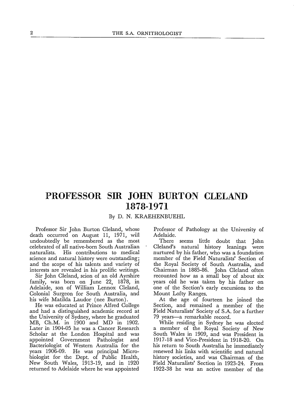 PROFESSOR SIR JOHN BURTON CLELAND 1878-1971 Byd
