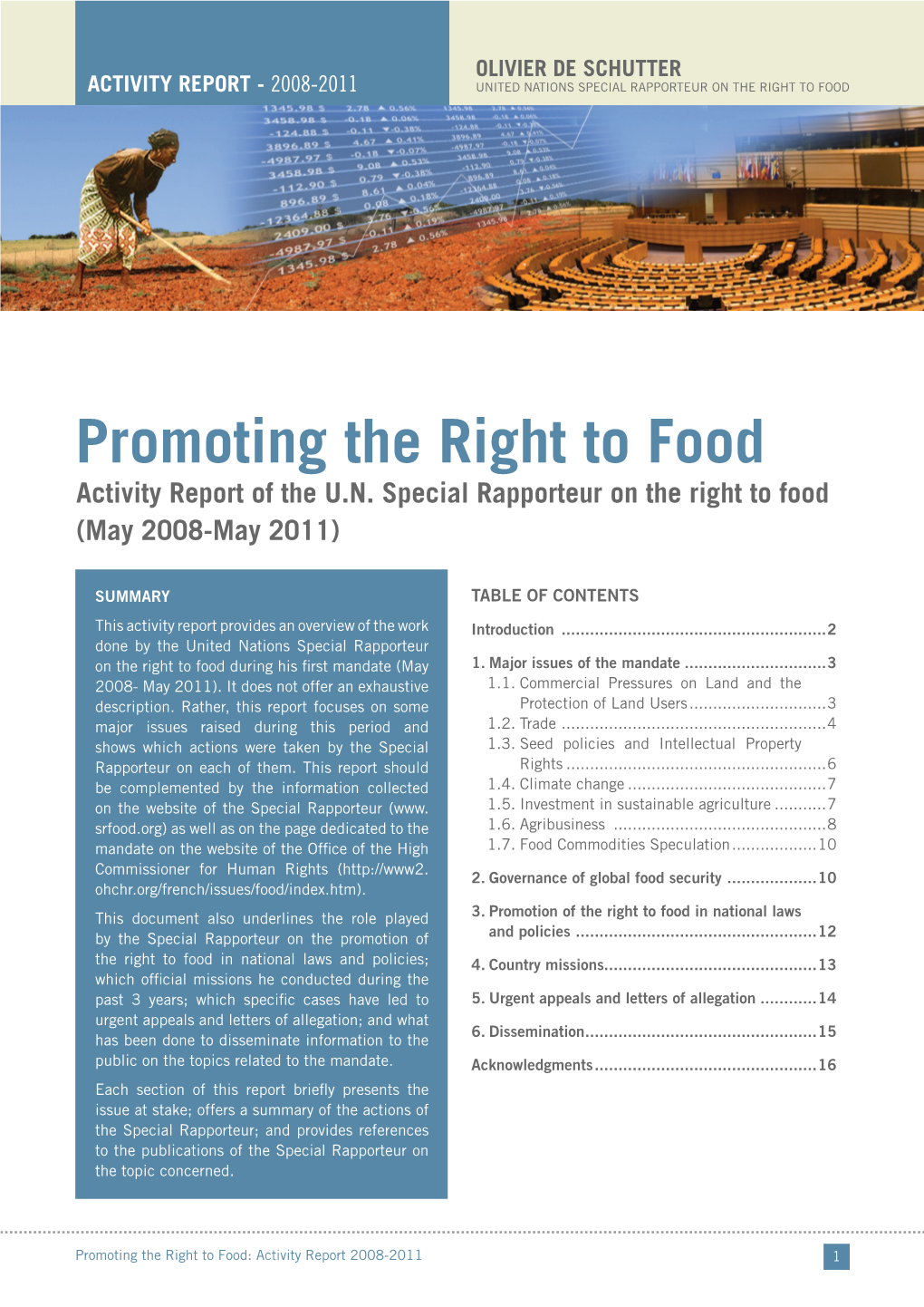 Promoting the Right to Food Activity Report of the U.N