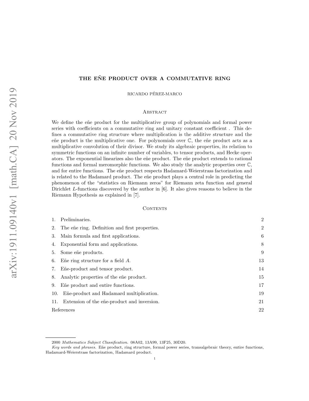 Arxiv:1911.09140V1 [Math.CA] 20 Nov 2019 Aaadwirtasfcoiain Aaadproduct