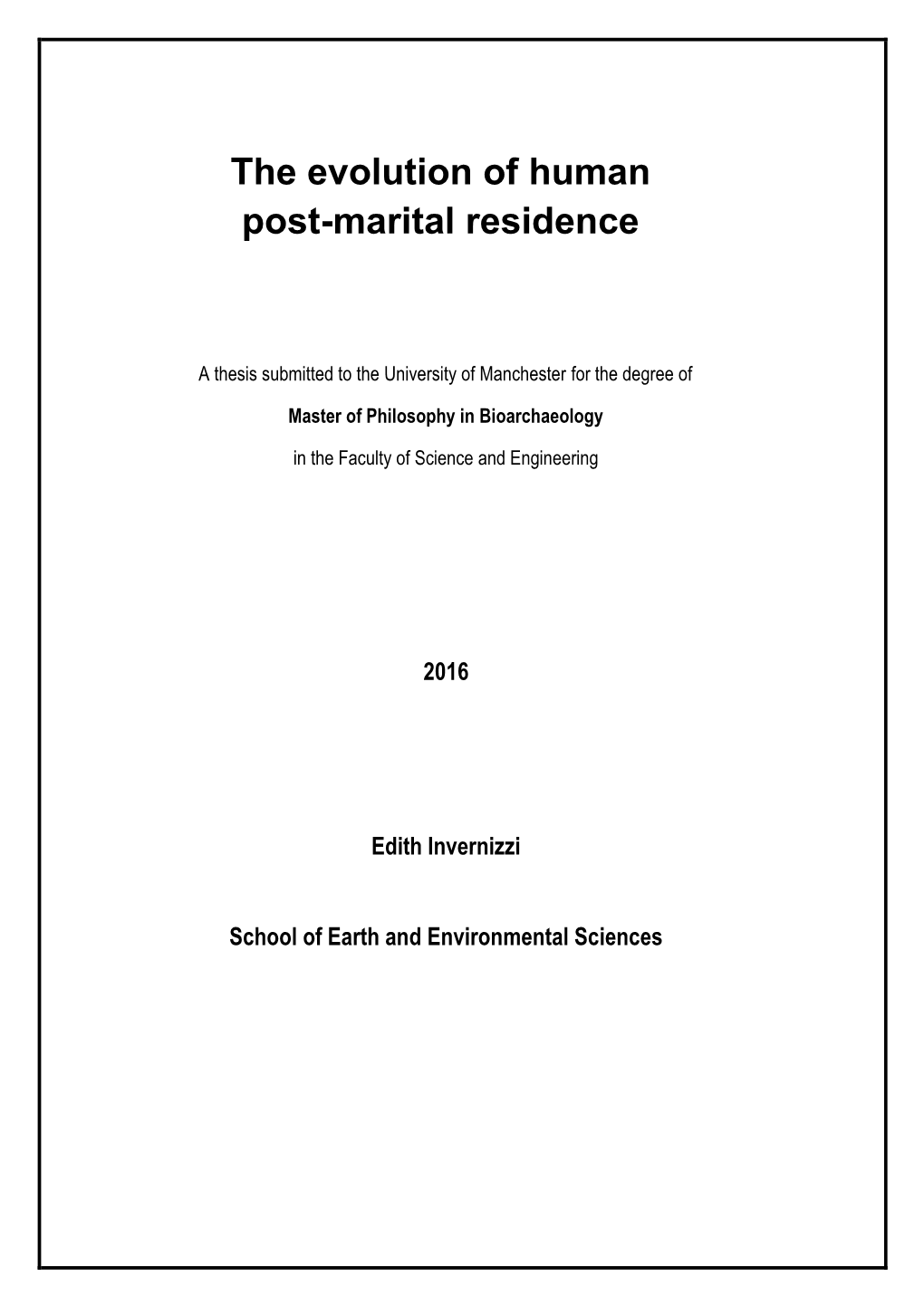 The Evolution of Human Post-Marital Residence