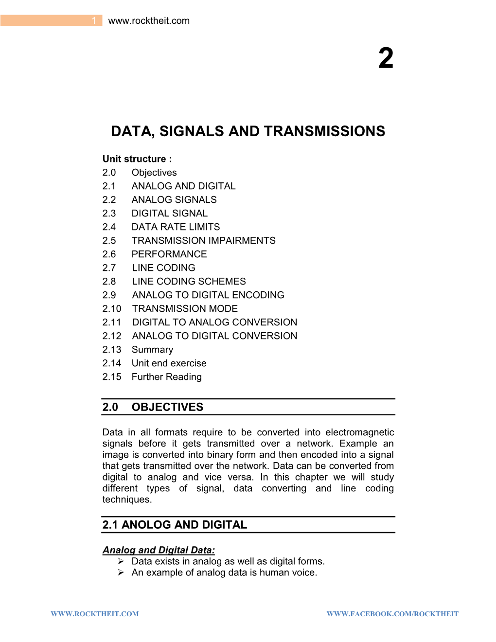 Data, Signals and Transmissions