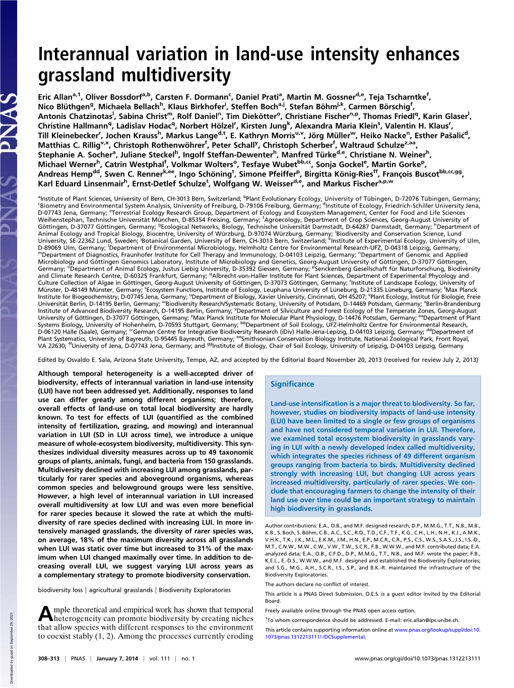 Interannual Variation in Land-Use Intensity Enhances Grassland Multidiversity