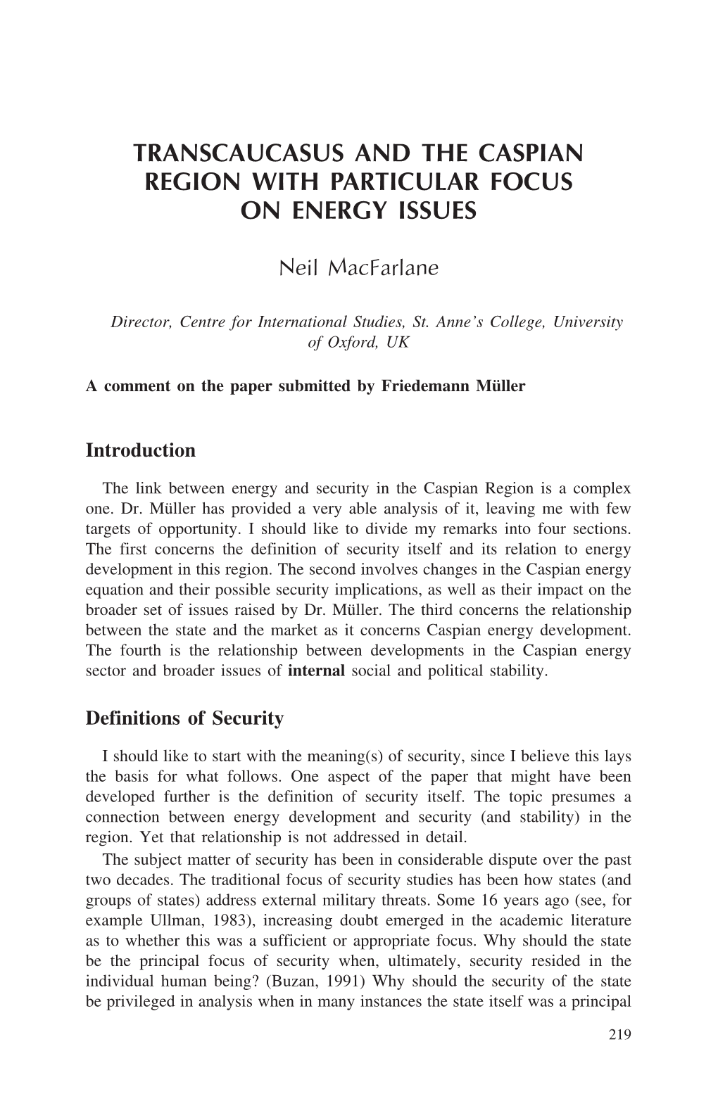 Transcaucasus and the Caspian Region with Particular Focus on Energy Issues