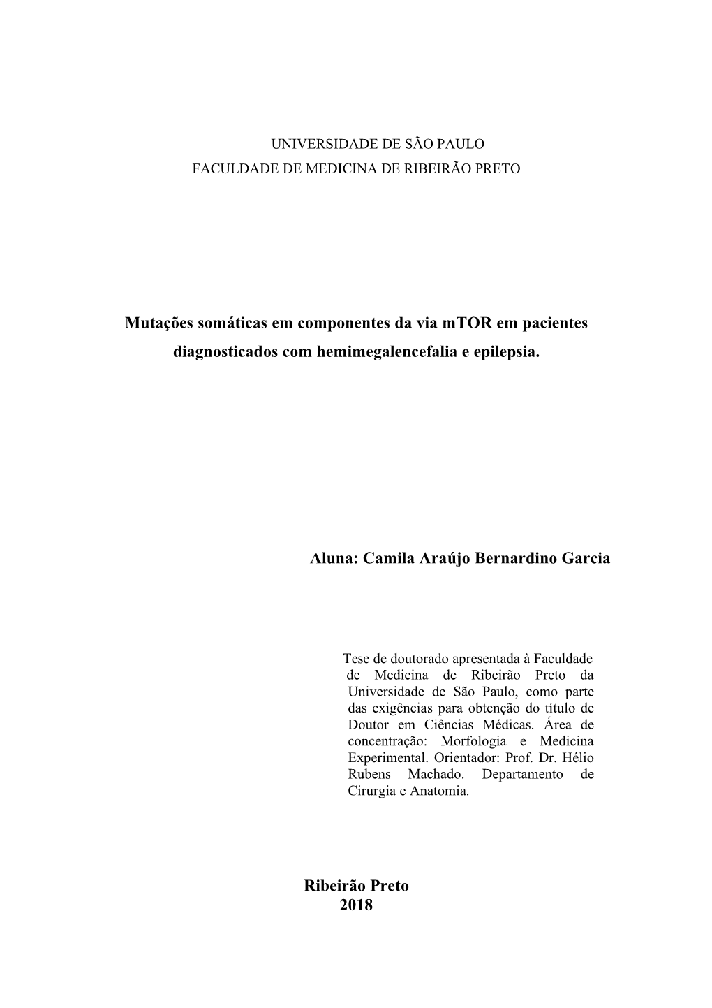 Mutações Somáticas Em Componentes Da Via Mtor Em Pacientes Diagnosticados Com Hemimegalencefalia E Epilepsia