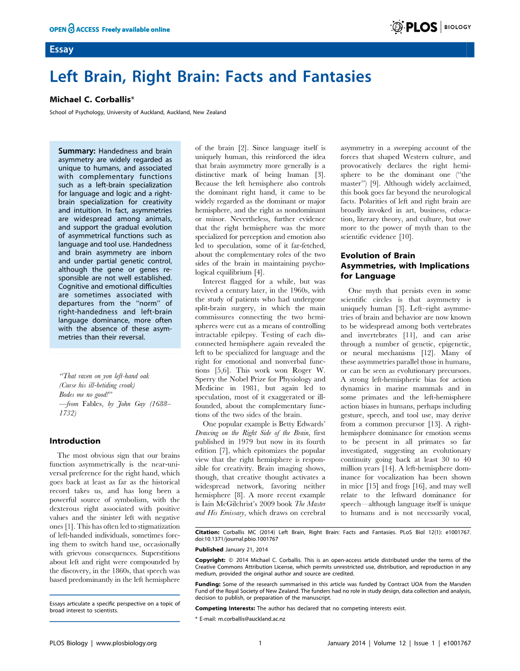 Left Brain, Right Brain: Facts and Fantasies