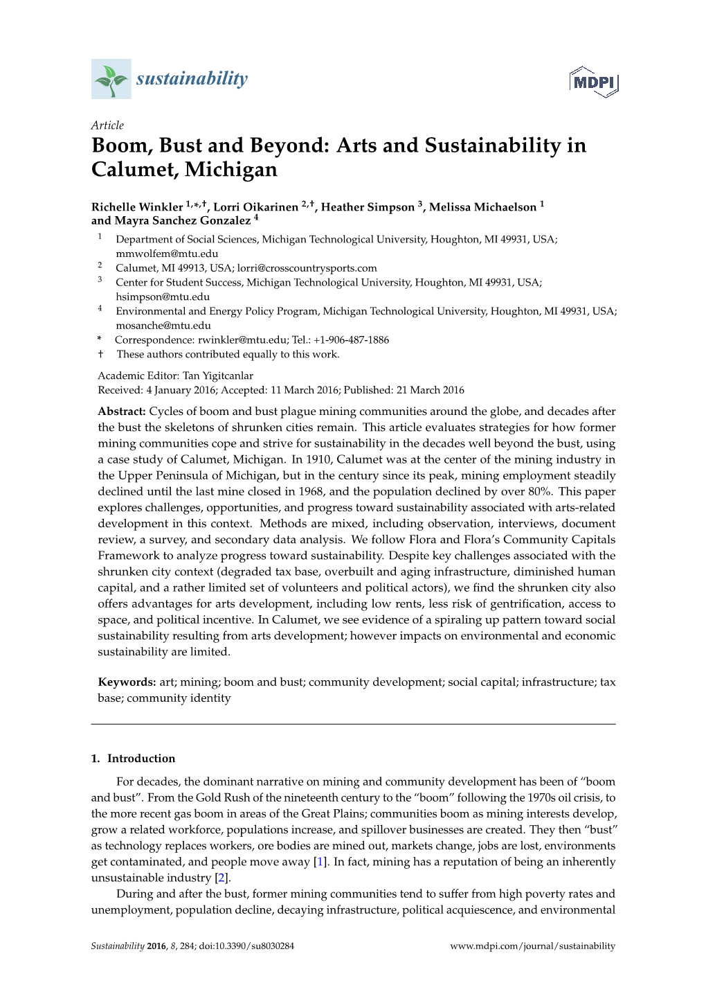 Arts and Sustainability in Calumet, Michigan