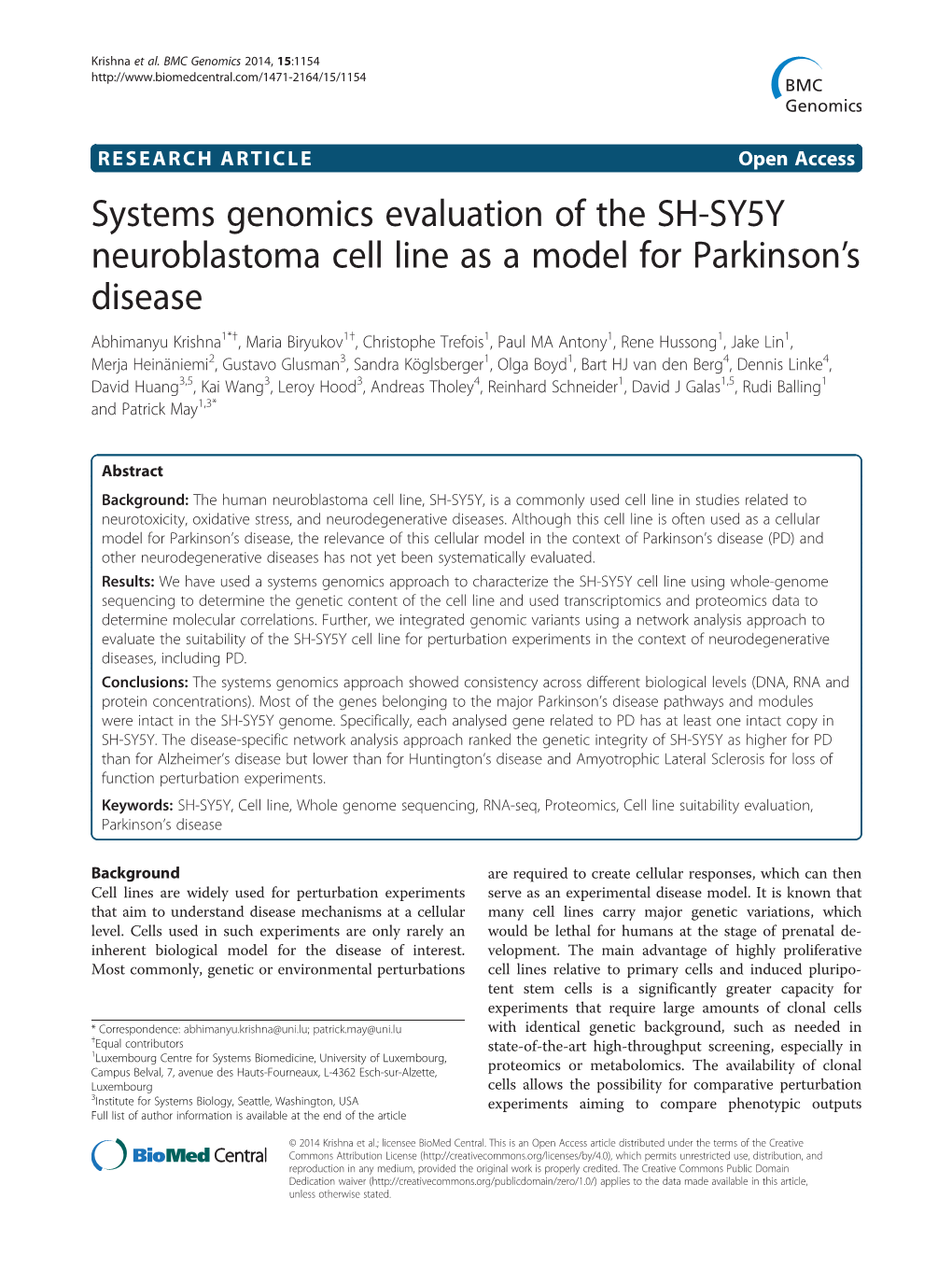 Systems Genomics Evaluation of the SH-SY5Y Neuroblastoma Cell Line