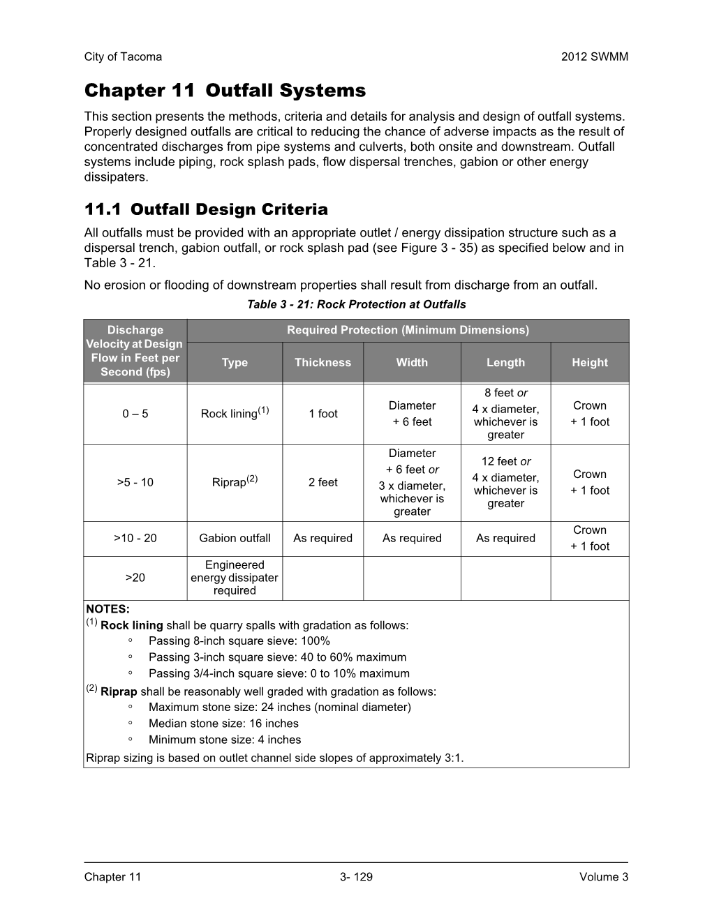 Chapter 11 Outfall Systems This Section Presents the Methods, Criteria and Details for Analysis and Design of Outfall Systems