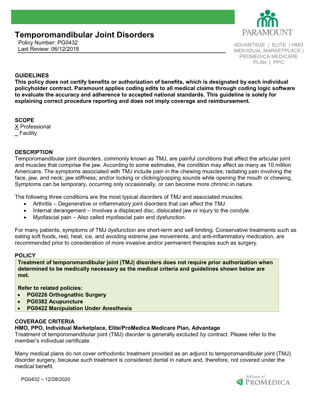 PG0432 Temporomandibular Joint Disorders