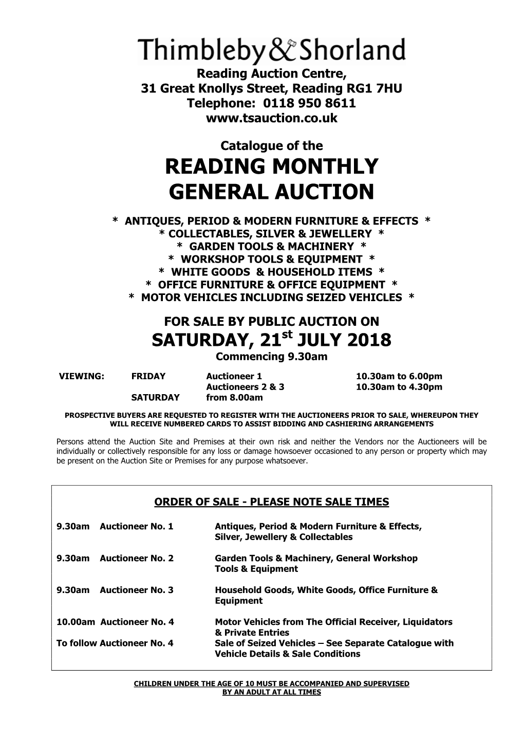 Catalogue of the READING MONTHLY GENERAL AUCTION