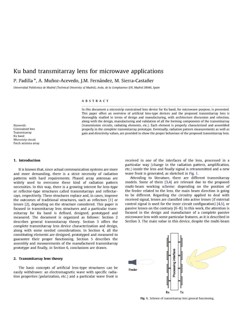 Ku Band Transmitarray Lens for Microwave Applications P