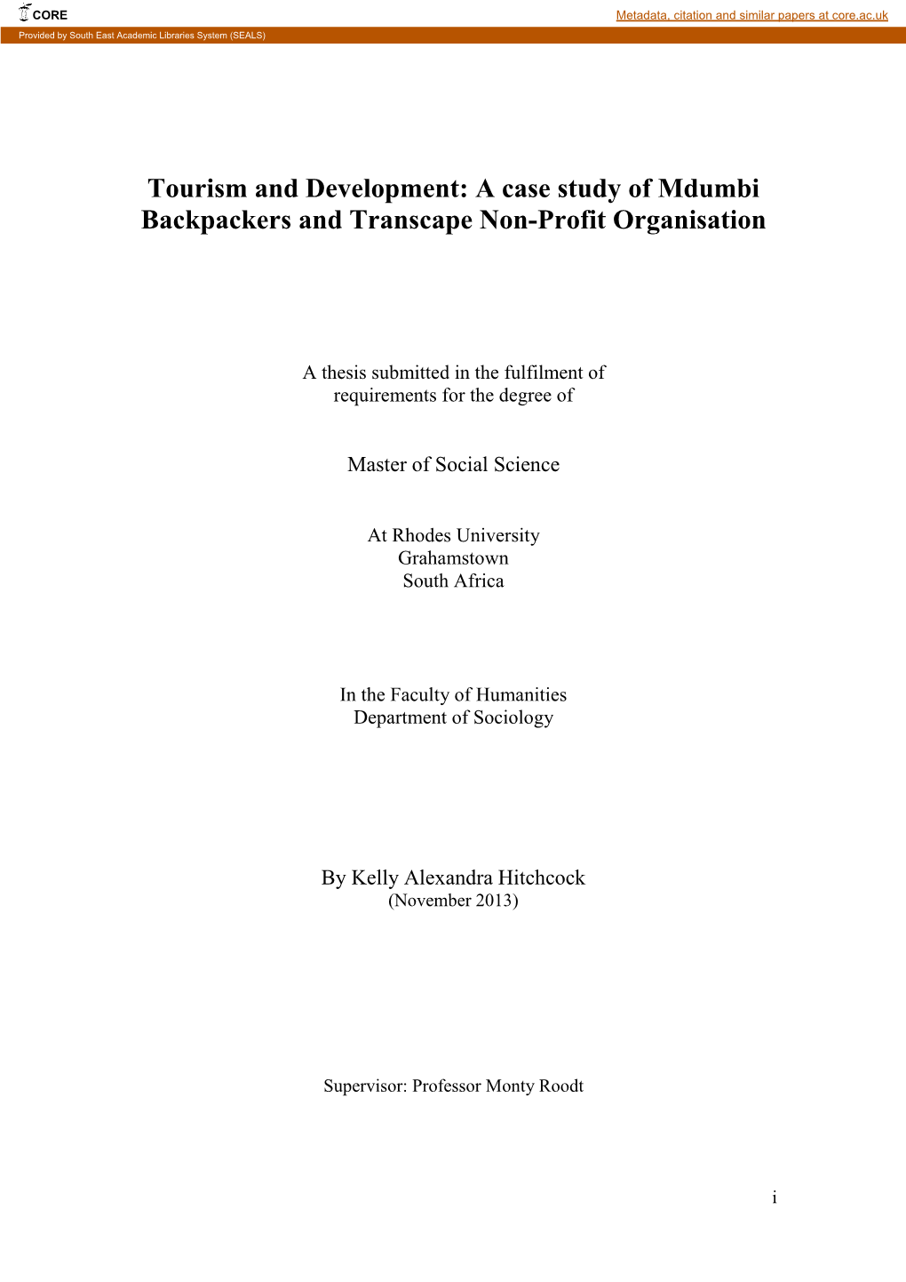 Tourism and Development: a Case Study of Mdumbi Backpackers and Transcape Non-Profit Organisation