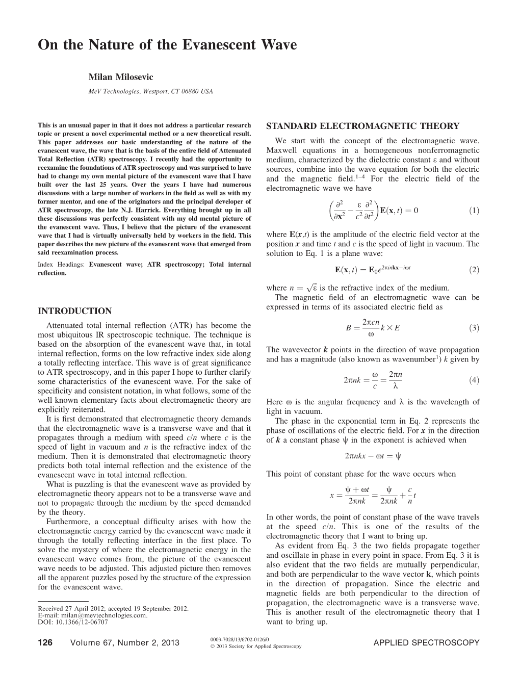 On the Nature of the Evanescent Wave