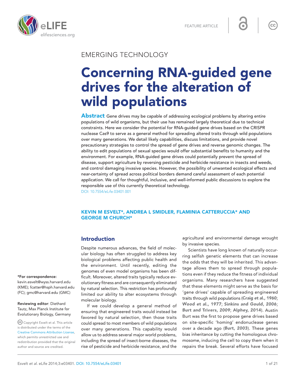 Concerning RNA-Guided Gene Drives for the Alteration of Wild Populations