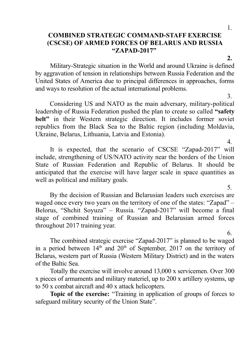 Of Armed Forces of Belarus and Russia “Zapad-2017” 2