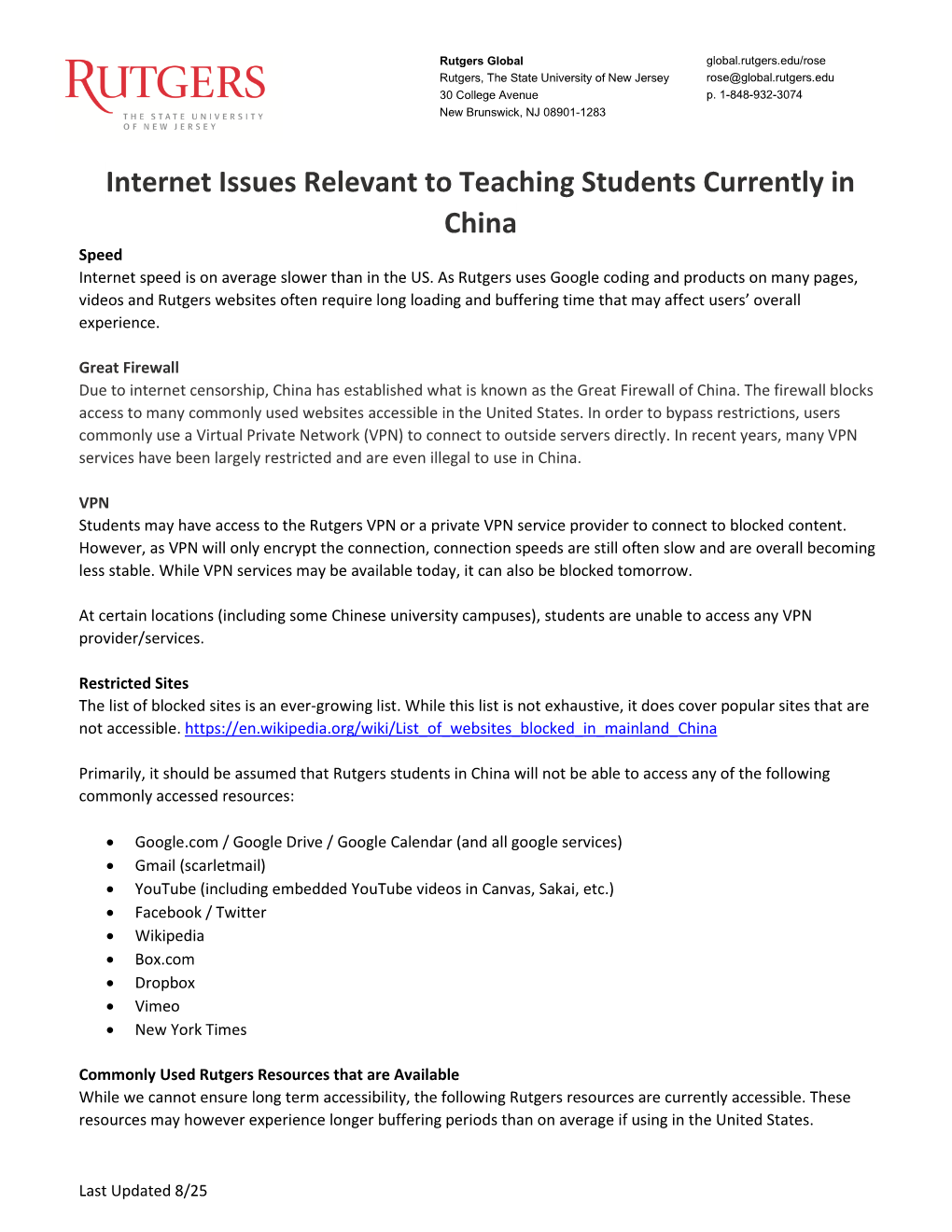 Internet Issues Relevant to Teaching Students Currently in China Speed Internet Speed Is on Average Slower Than in the US