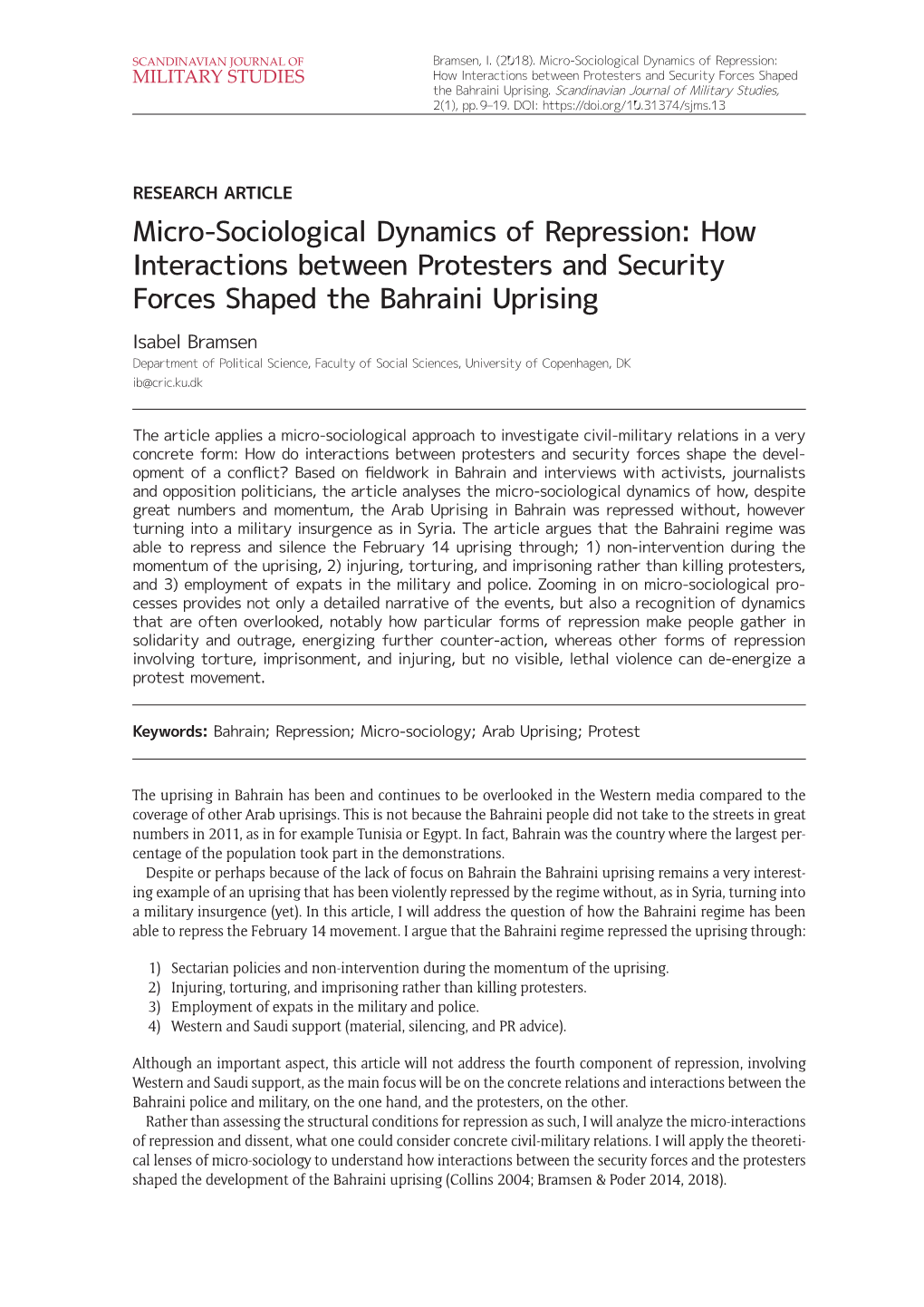 Micro-Sociological Dynamics of Repression: MILITARY STUDIES How Interactions Between Protesters and Security Forces Shaped the Bahraini Uprising