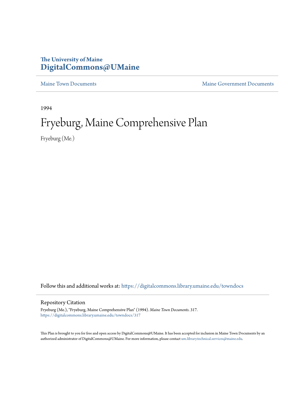 Fryeburg, Maine Comprehensive Plan Fryeburg (Me.)