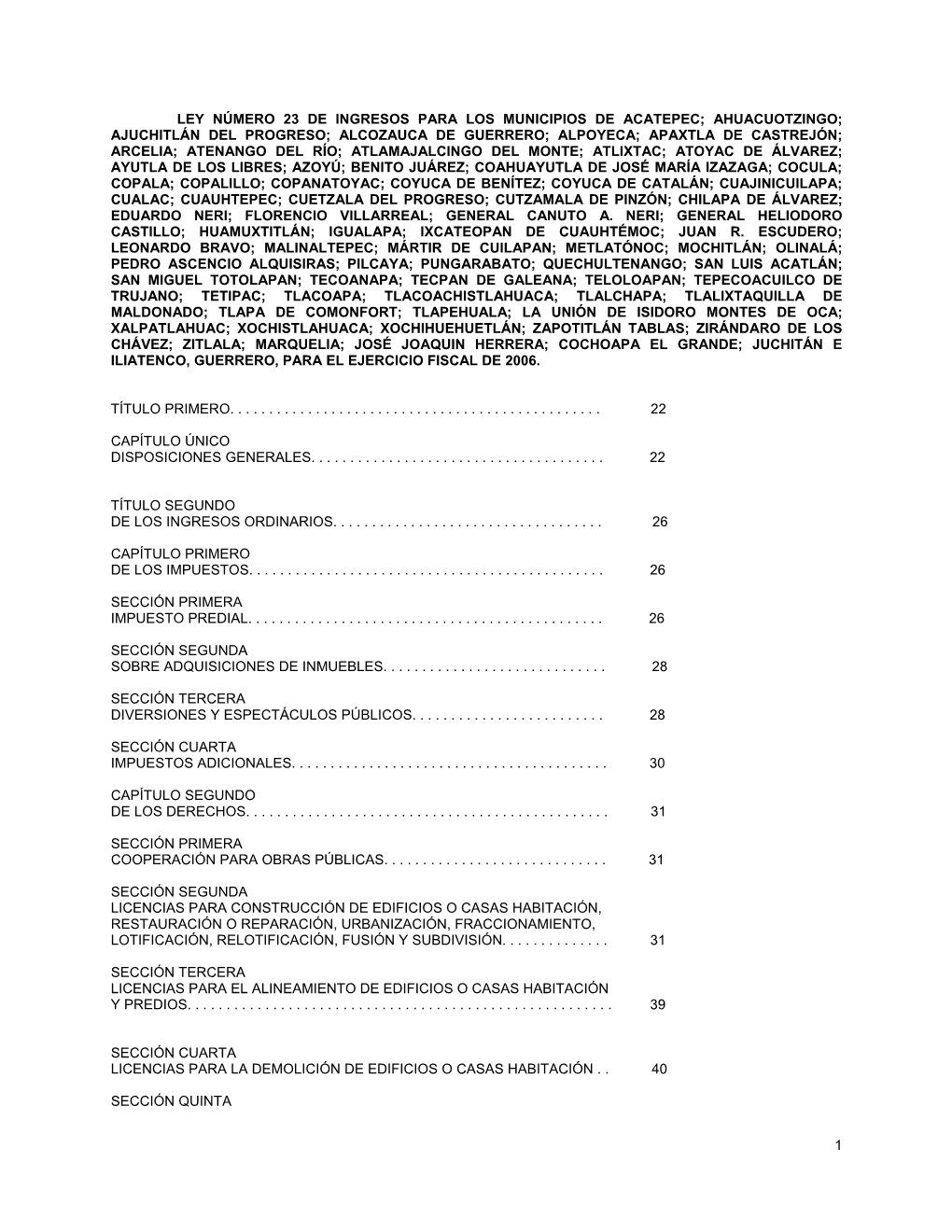 1 Ley Número 23 De Ingresos Para Los Municipios De