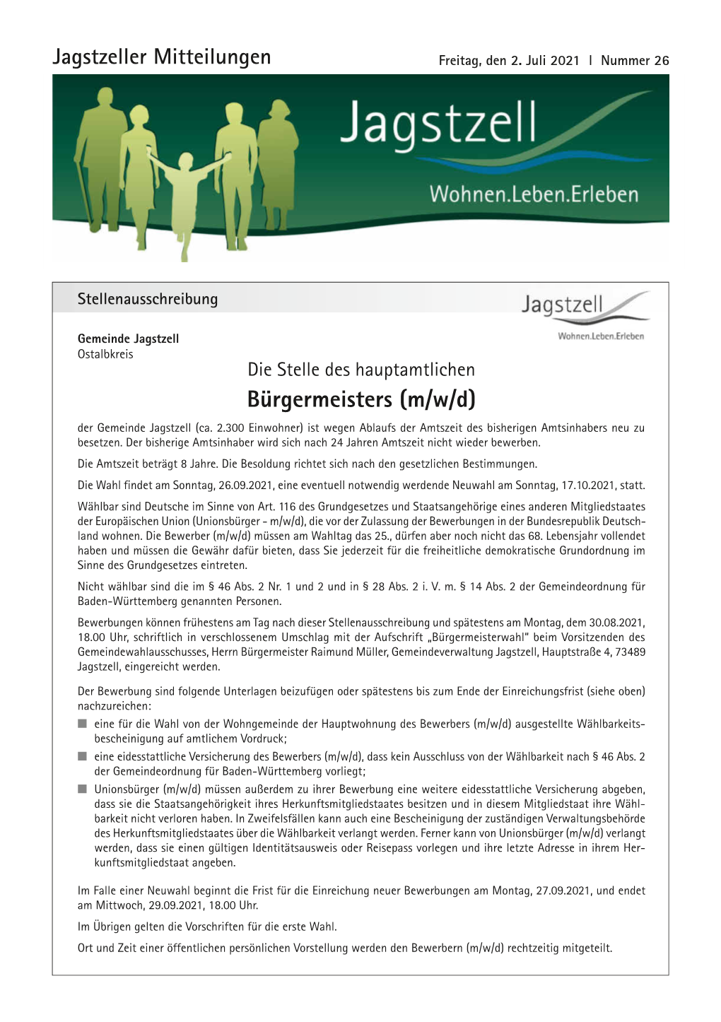 Jagstzeller Mitteilungen Nr. 26 Vom 02.07.2021