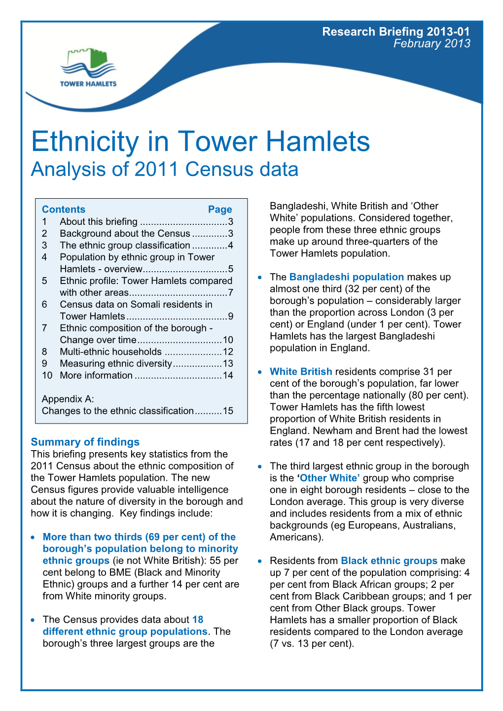 Ethnicity in Tower Hamlets: Analysis of 2011 Census Data