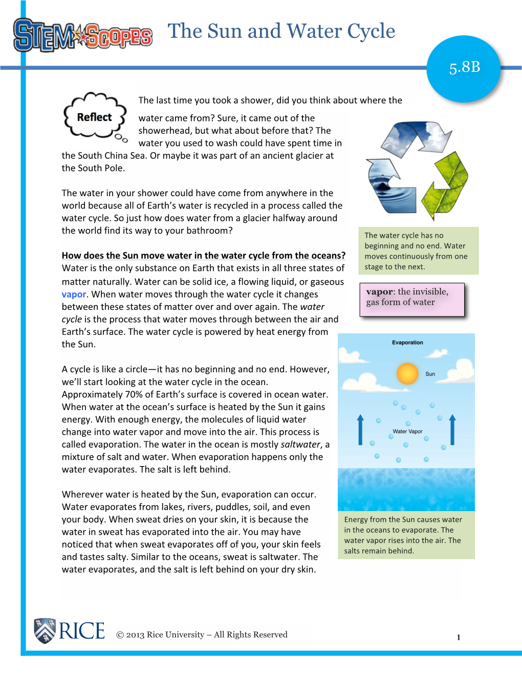 The Sun and Water Cycle