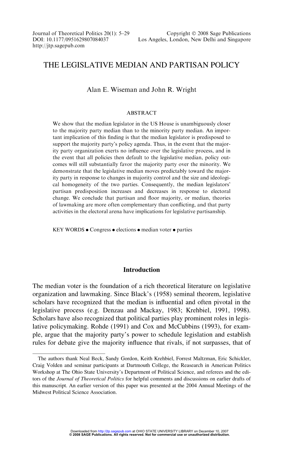 The Legislative Median and Partisan Policy