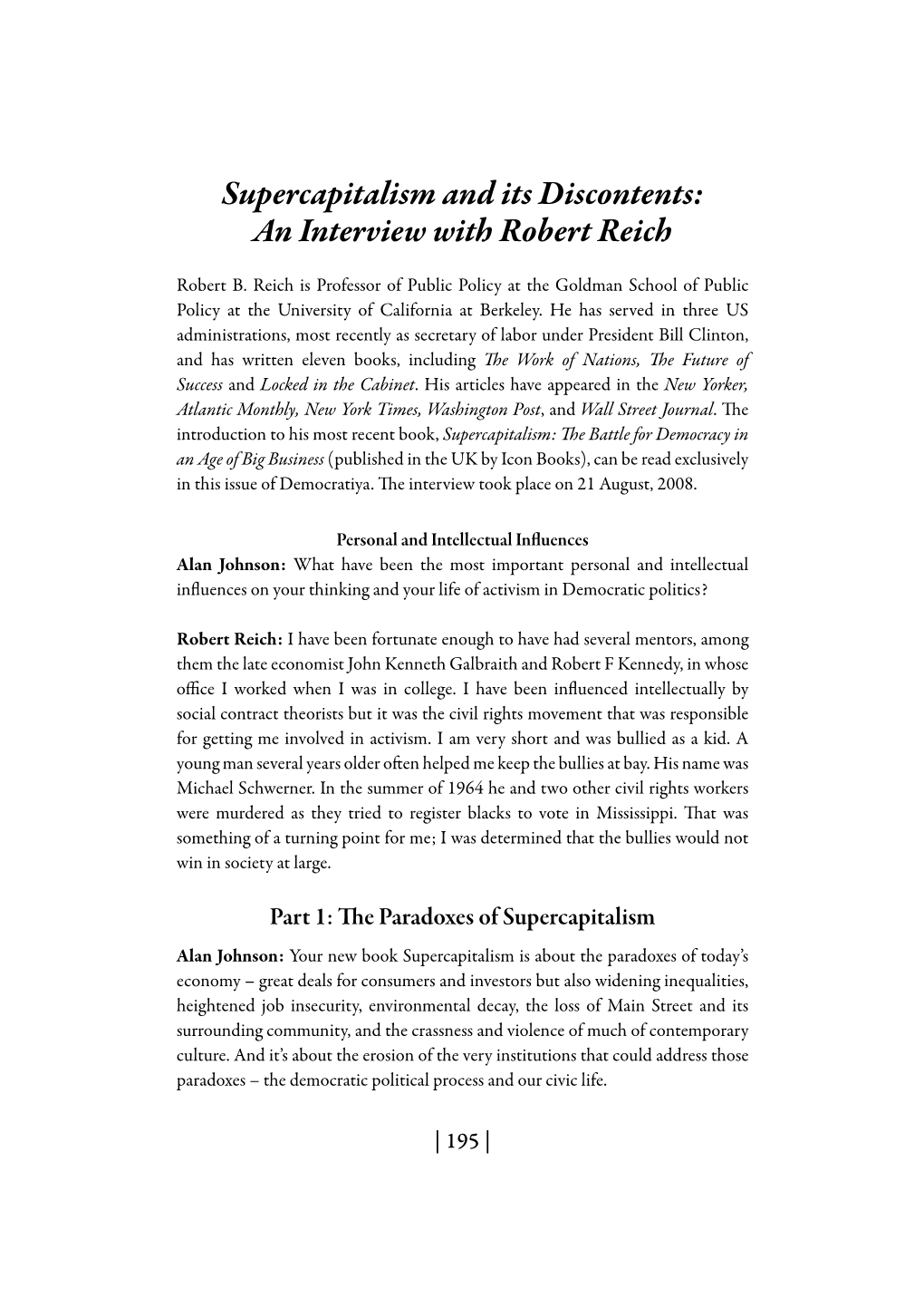 An Interview with Robert Reich