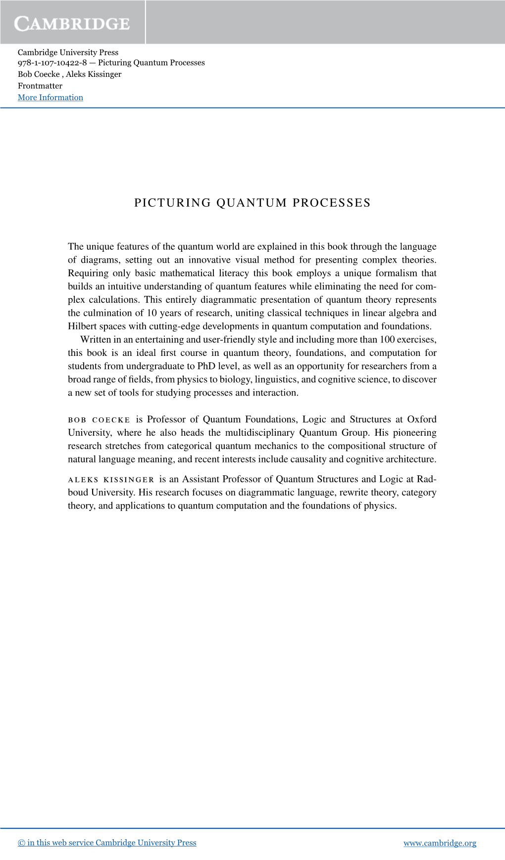 Picturing Quantum Processes Bob Coecke , Aleks Kissinger Frontmatter More Information