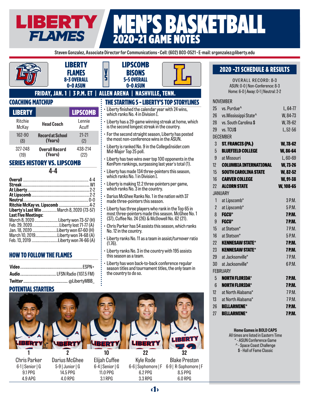 Men's Basketball 2020-2021 Game Notes