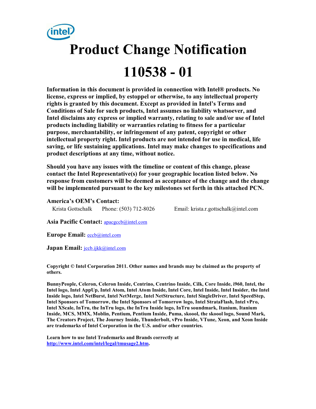 Product Change Notification 110538