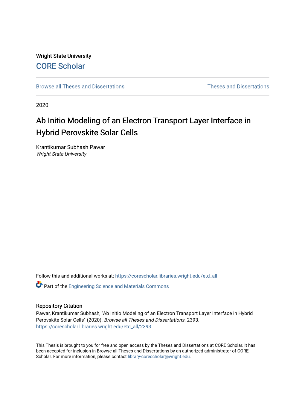 Ab Initio Modeling of an Electron Transport Layer Interface in Hybrid Perovskite Solar Cells