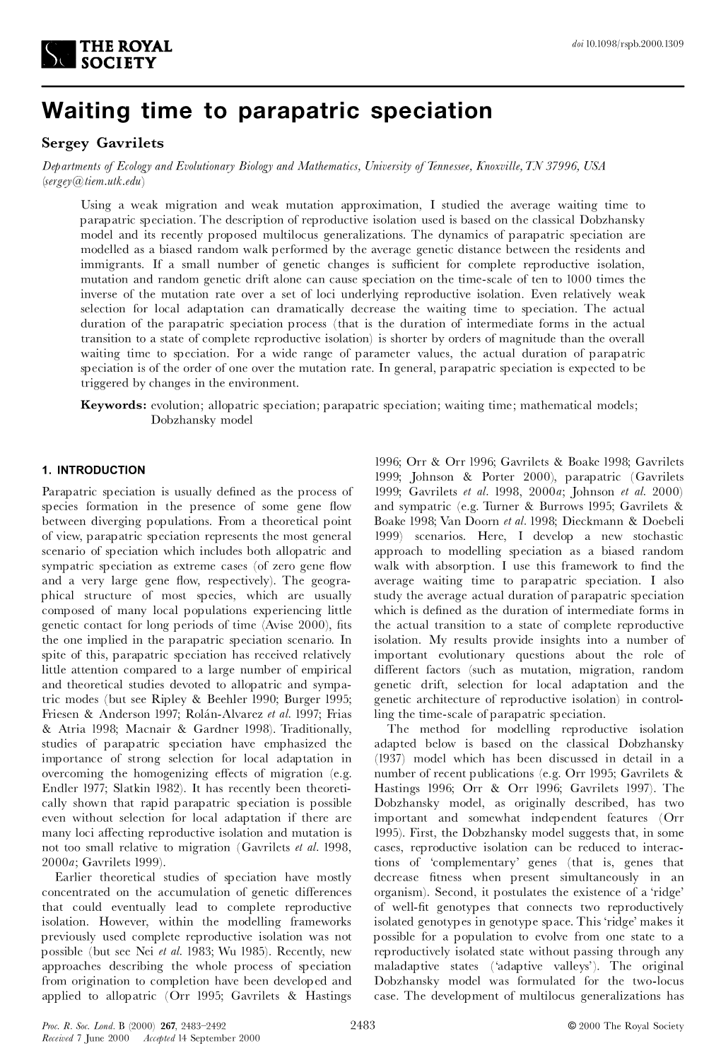 Waiting Time to Parapatric Speciation