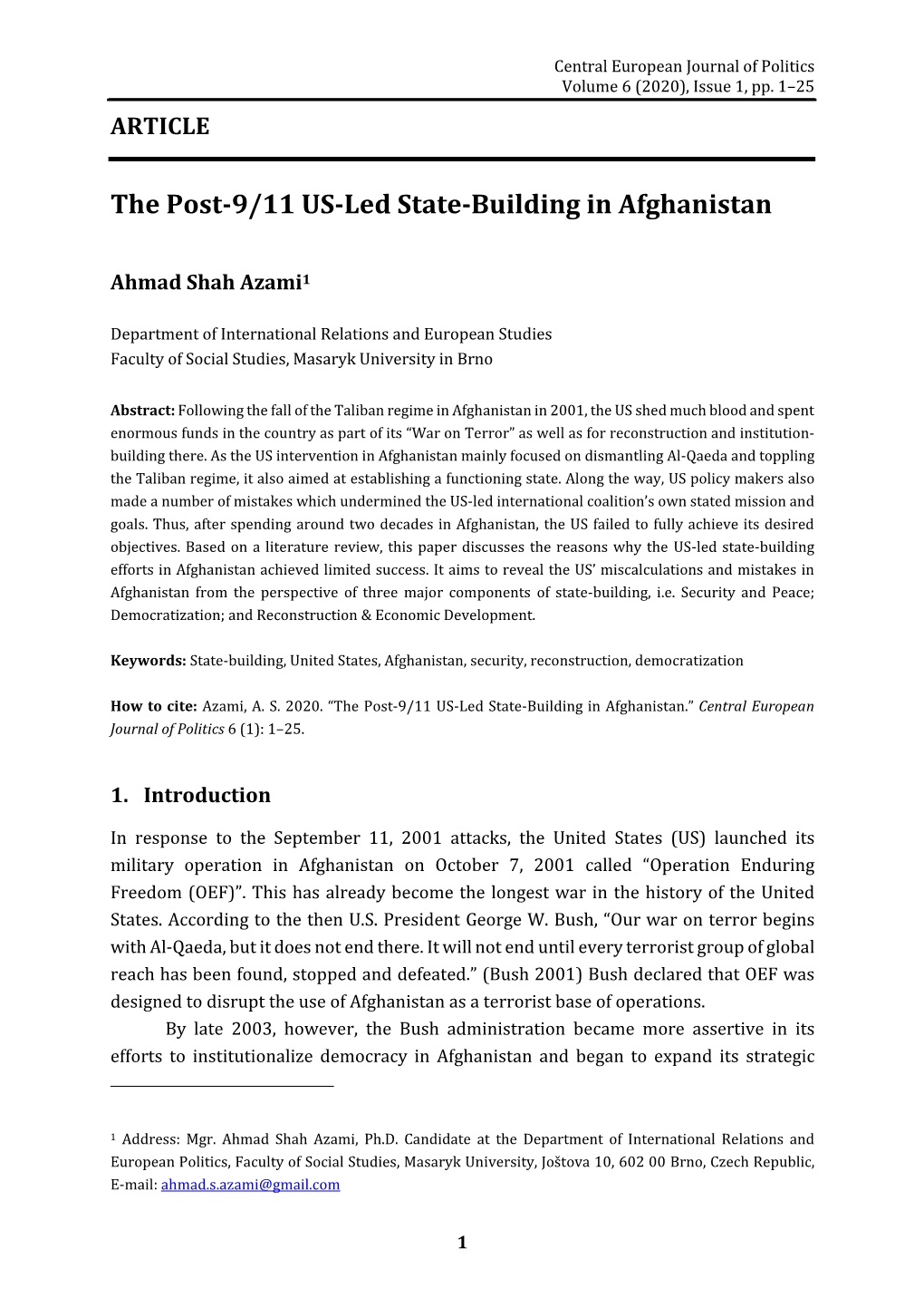 The Post-9/11 US-Led State-Building in Afghanistan