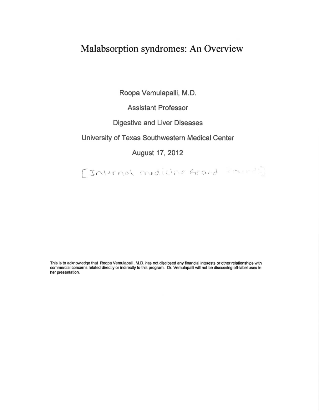 Malabsorption Syndromes: an Overview