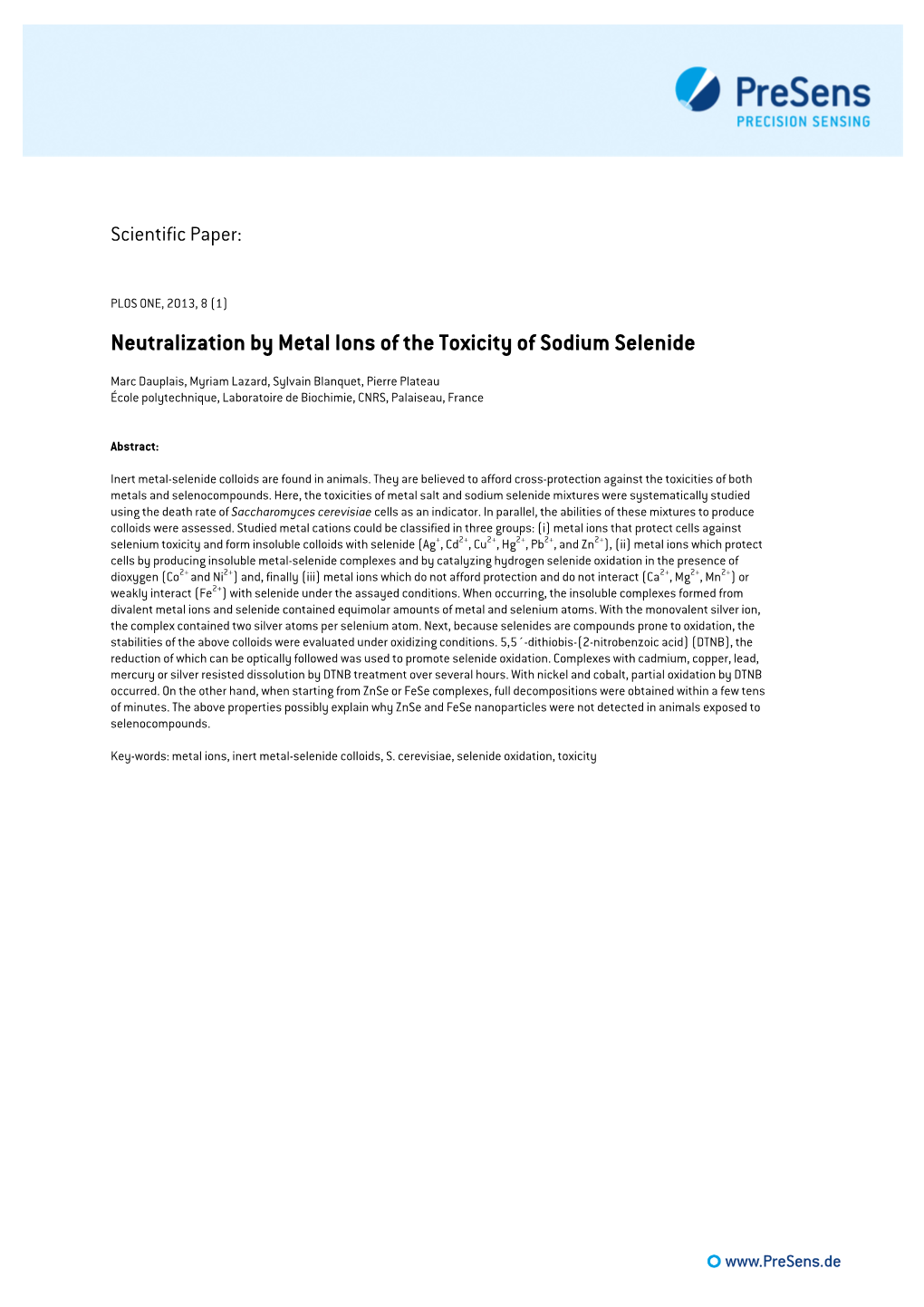 Neutralization by Metal Ions of the Toxicity of Sodium Selenide