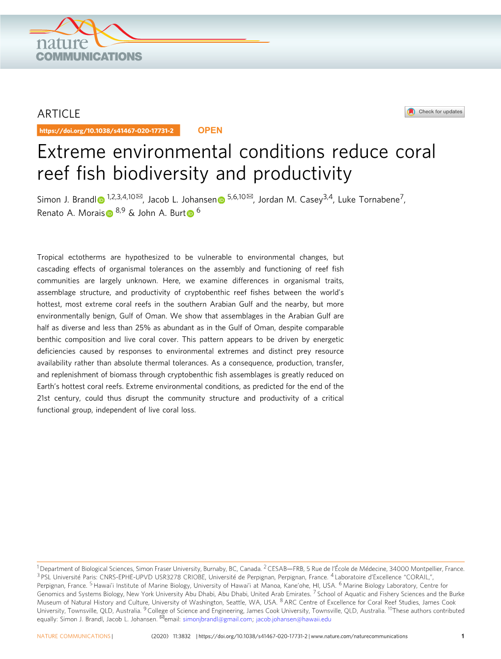 Extreme Environmental Conditions Reduce Coral Reef Fish Biodiversity