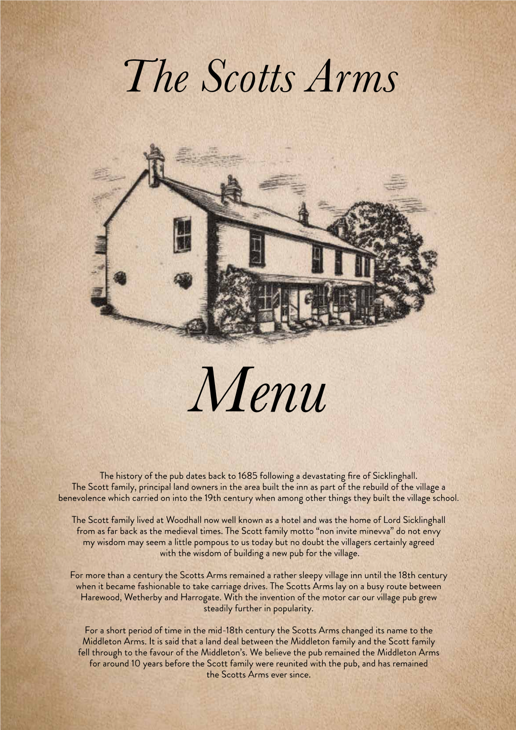 The History of the Pub Dates Back to 1685 Following a Devastating Fire of Sicklinghall. the Scott Family, Principal Land Owners