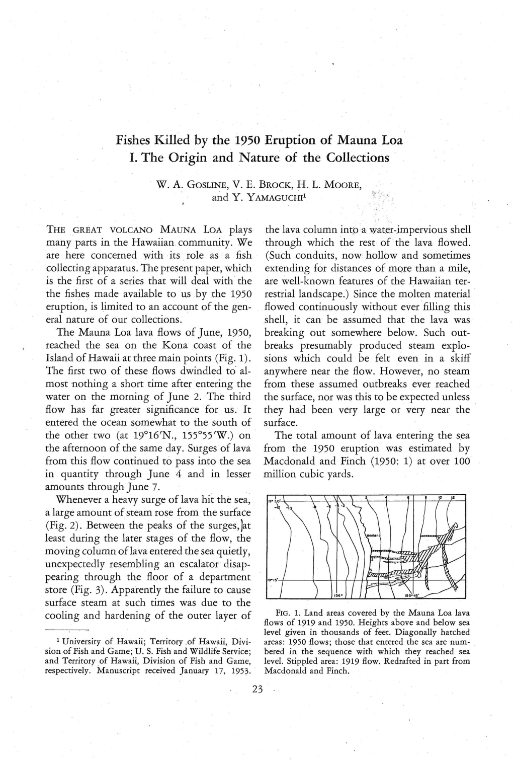 Fishes Killed by the 1950 Eruption of Mauna Loa I. the Origin and Nature of the Collections