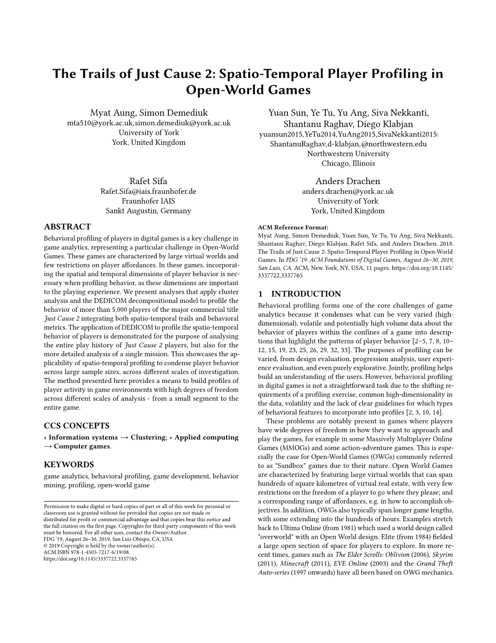 The Trails of Just Cause 2: Spatio-Temporal Player Profiling in Open-World Games