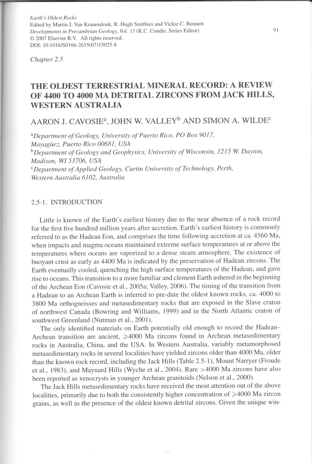 The Oldest Terrestrial Mineral Record: a Review of 4400 to 4000 Ma Detrital Zircons from Jack Hills, Western Australia Aaron J