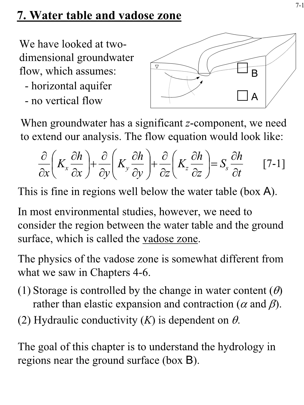 Lecture 7: Water Table and Vadose Zone