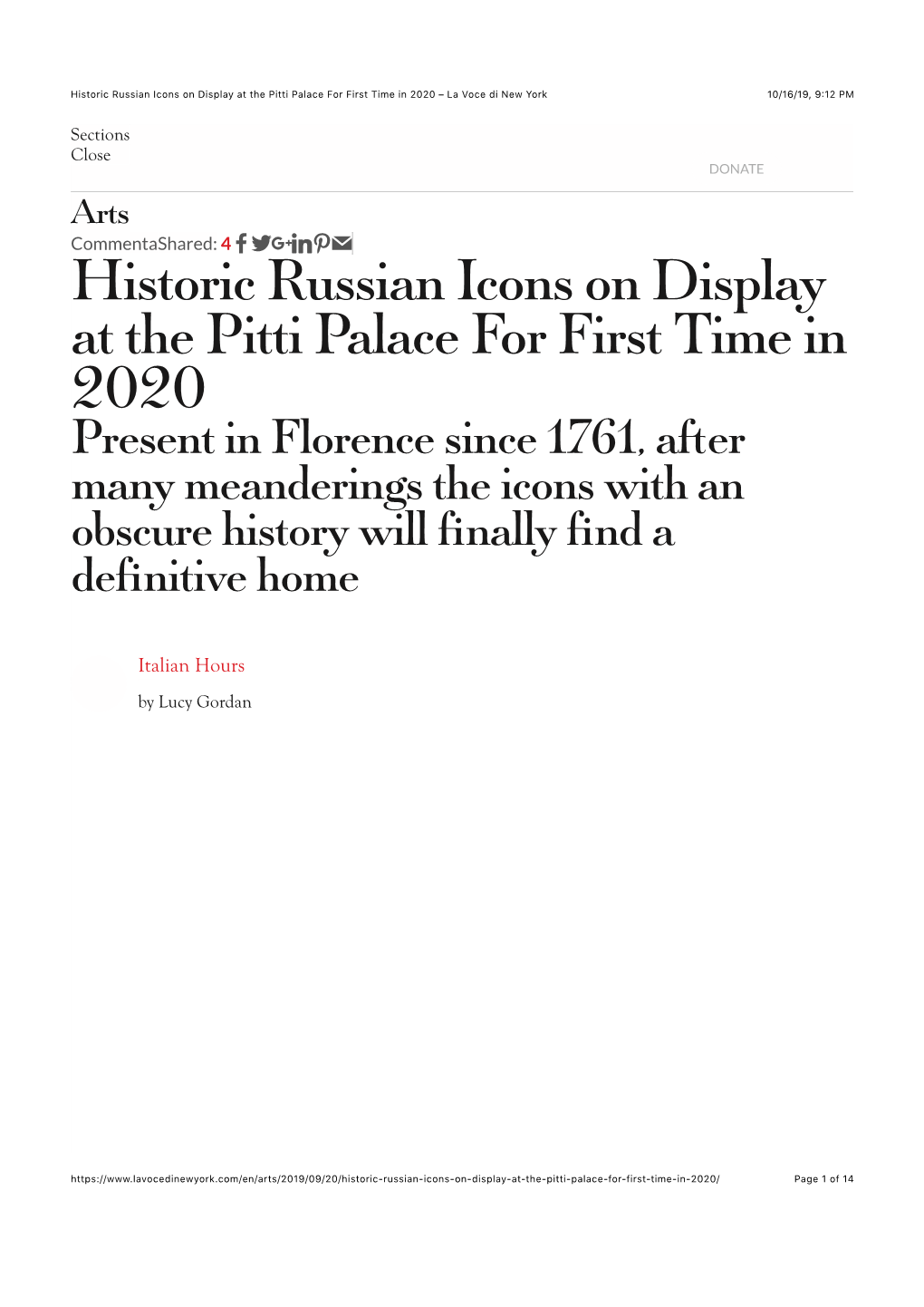 Historic Russian Icons on Display at the Pitti Palace for First Time in 2020 – La Voce Di New York 10/16/19, 9(12 PM