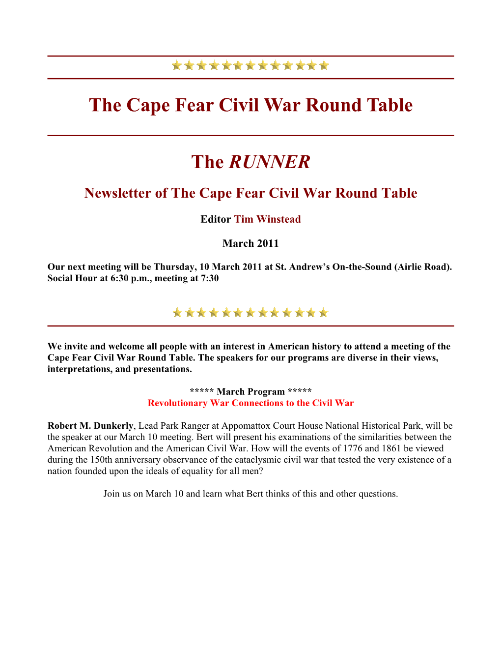 The Cape Fear Civil War Round Table the RUNNER